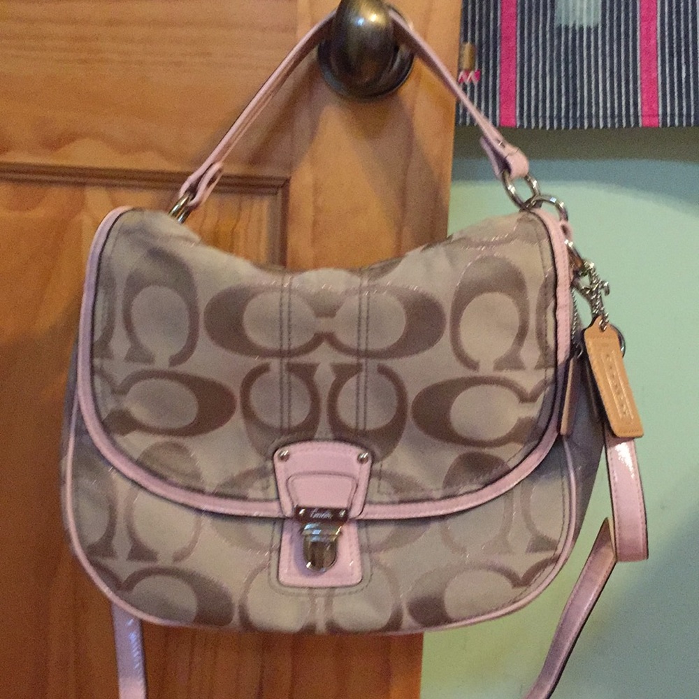 Khaki/Pink Coach Poppy Metallic Signature Hobo